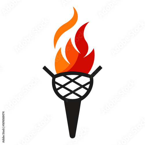 Burning torch and net symbol vector on white background.