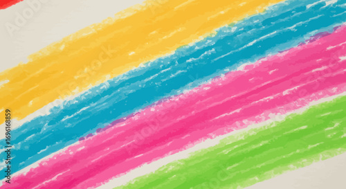 Colorful crayon lines diagonally span the image creating a vibrant  textured background on a lightly toned surface