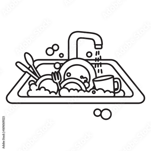vector tackle dishes overflowing in the kitchen sink