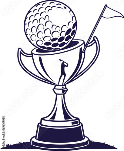 Flat Vector of Golf Trophy Cup with Golf Ball Prize