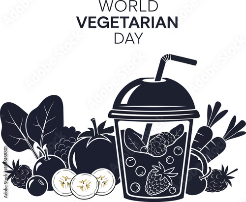 World vegetarian day smoothie with fruits and vegetables healthy food and drink concept