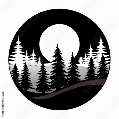 tree, forest, illustration, nature, vector, silhouette, night, landscape, moon, star, outdoors, background, environment, summer, art, dusk, sun, blue, sky, sunset, woodland, no people, plant, astronom