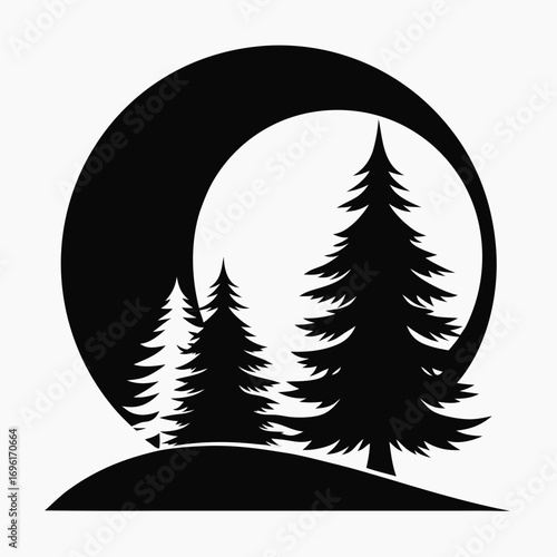 tree, forest, illustration, nature, vector, silhouette, night, landscape, moon, star, outdoors, background, environment, summer, art, dusk, sun, blue, sky, sunset, woodland, no people, plant, astronom