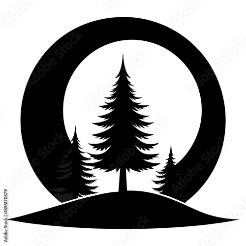 tree, forest, illustration, nature, vector, silhouette, night, landscape, moon, star, outdoors, background, environment, summer, art, dusk, sun, blue, sky, sunset, woodland, no people, plant, astronom