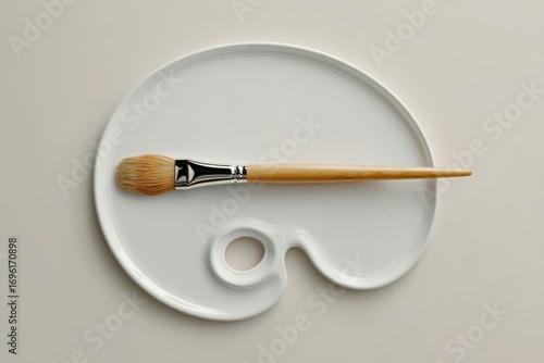 Paintbrush on Palette, Artistic Still Life, Minimalist Composition.