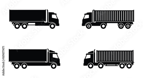 various types of trucks shown in black and white silhouettes