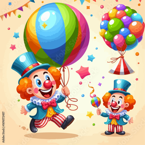Illustration of a clown doing a ball trick