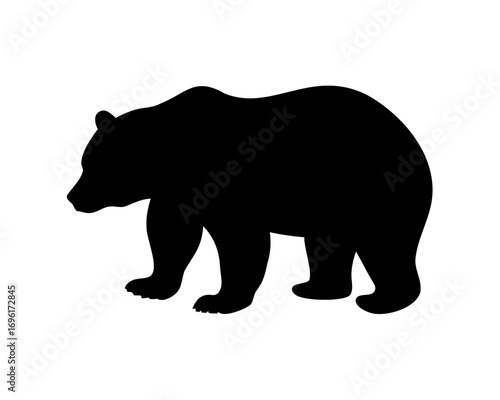 Black bear silhouette standing isolated on a white background side profile