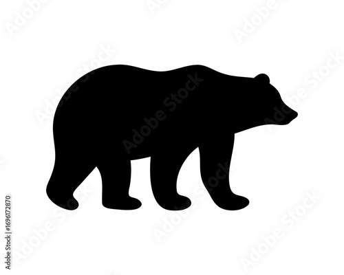 Silhouette of a powerful bear walking on white background, nature theme