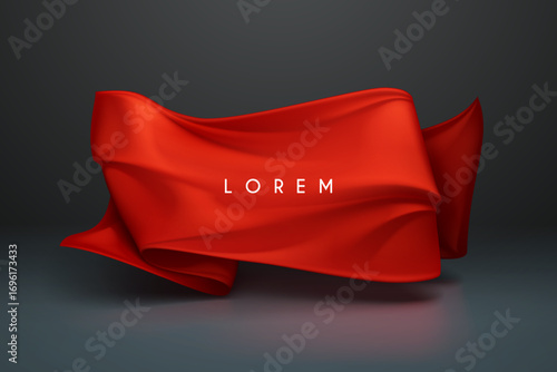 Red textile banner with dynamic folds