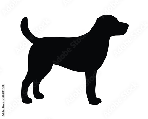 Silhouette of a dog standing, a simple image, on a white background
