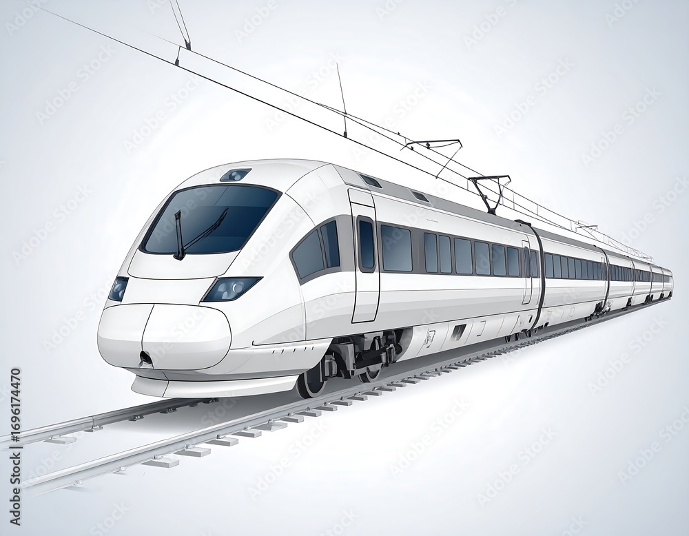Naklejka premium White high-speed train on tracks
