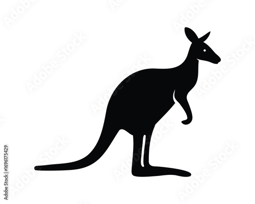 Black silhouette illustration of a kangaroo standing on a white background