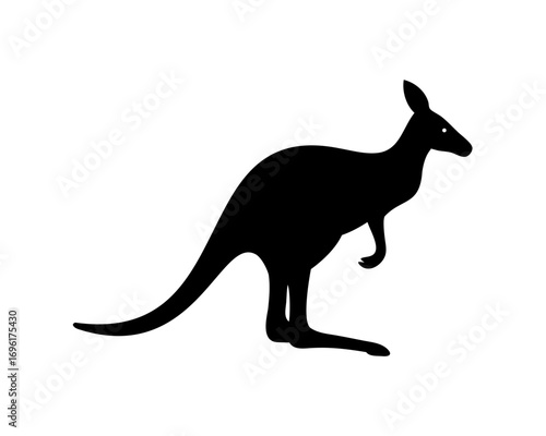 Silhouette of a kangaroo standing on a white background looking ahead