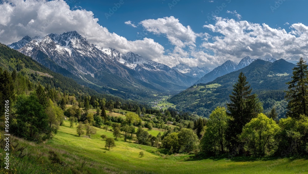Fototapeta premium Panoramic alpine valley scene