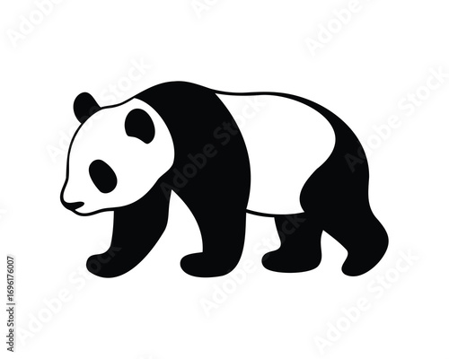Simple stylized image of a giant panda walking in black and white
