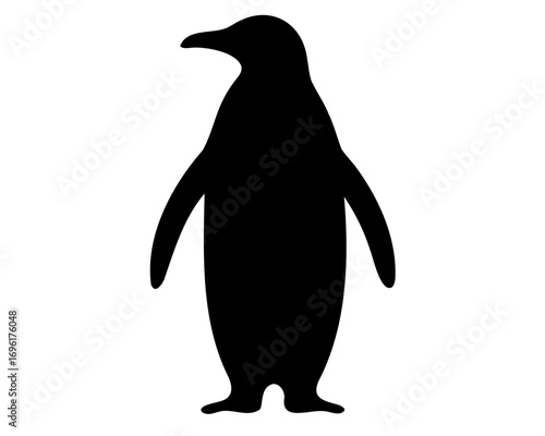 Black silhouette of a penguin standing on a white background, vector art