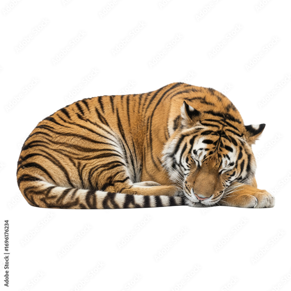 Obraz premium A serene image of an Amur tiger, scientifically known as Panthera tigris altaica, in a state of deep rest.