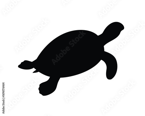 Silhouette of a sea turtle in the ocean on a white background