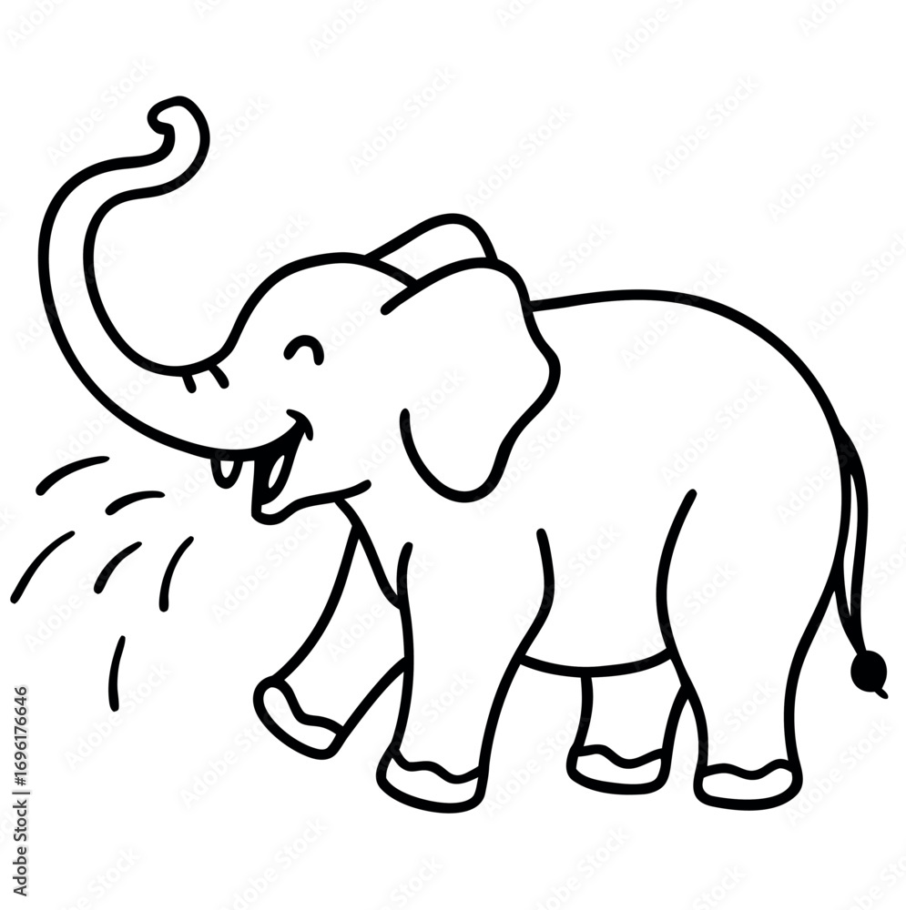 Fototapeta premium An elephant spraying water in a river with a playful trunk