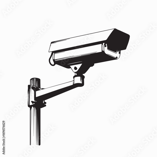 Surveillance Camera Mounted on Pole Vector Graphic White Background