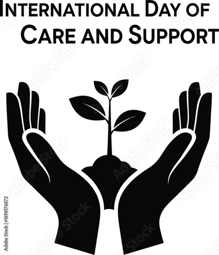 International day of care and support illustration hands holding a plant, symbol of care