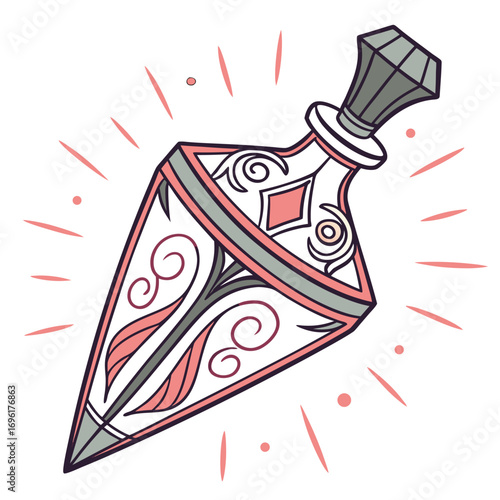 Abstract magical elixir bottle design with glowing effects and vibrant colors