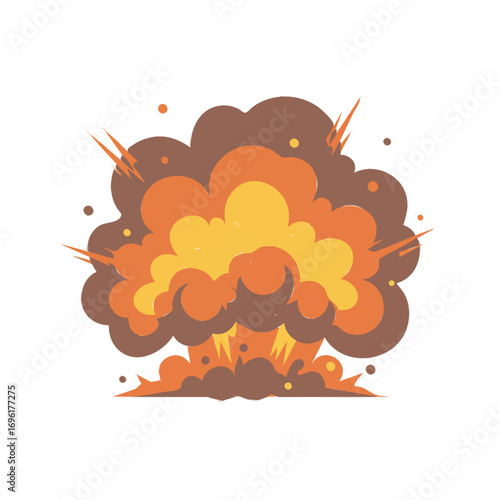 Cartoon explosion illustration fiery blast with smoke and fire on white background