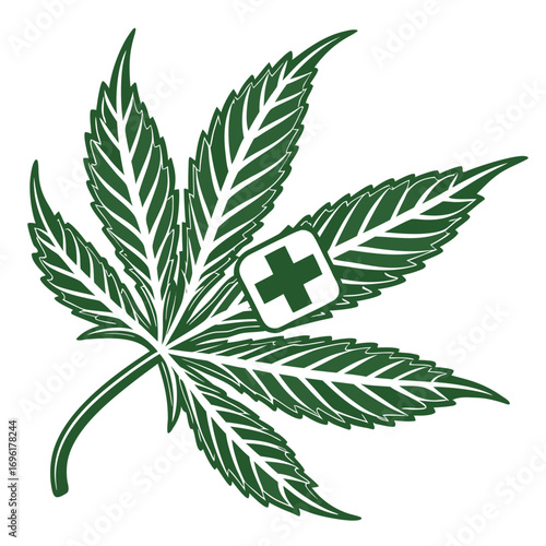 Stylized herbal leaf icon with a medical cross representing health wellness and natural remedies