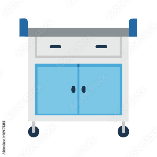 Medical Service Cart Icon with Wheels: Hospital Trolley or Utility Supply Cabinet
