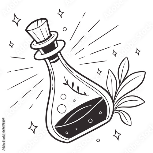 Minimalist fantasy potion bottle with enchanting liquid and magical glow perfect for game assets or fantasy illustrations