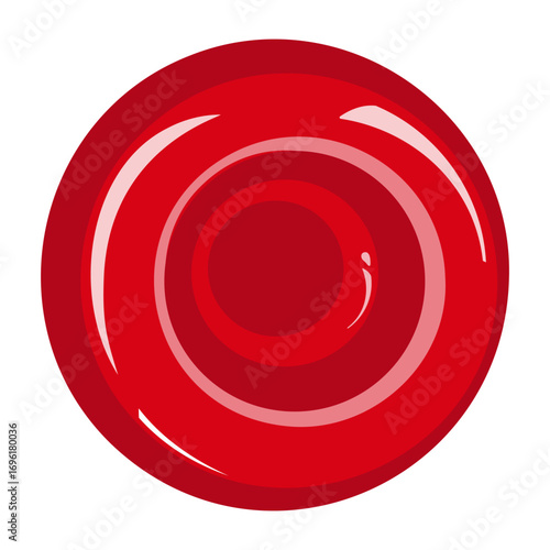 Bright red lollipop round shape. Vector isolated drawing of sucking candy without wrappers. Glossy shiny surface of children's sweets. Sweet caramel for candy shop design, holidays