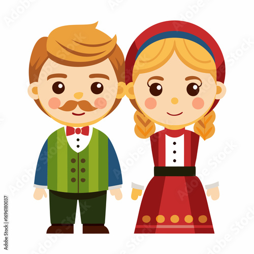 Charming Norwegian Folk Couple in Traditional Costume