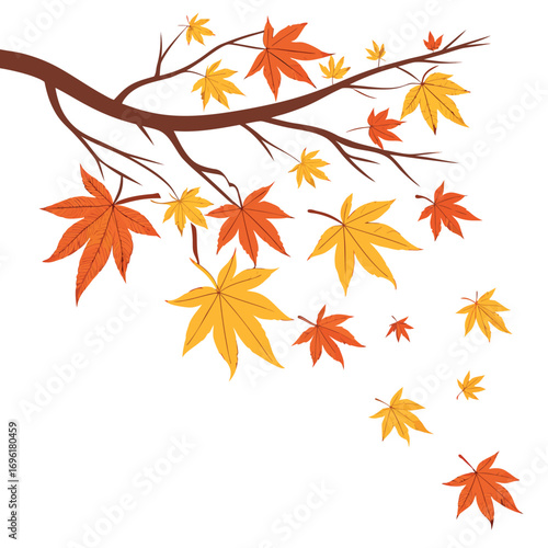Minimalist silhouette of falling autumn leaves in various colors and grayscale perfect for seasonal design projects