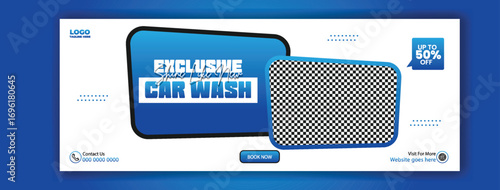 Exclusive car wash service with special offer and woman washing a car