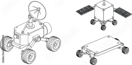Innovative futuristic space exploration rover design, advanced planetary robot concept, autonomous lunar and Mars vehicle with solar panels, high-tech space probe wheels