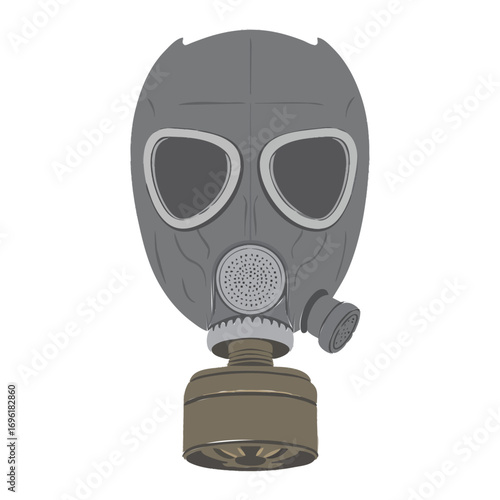 Gas Mask Illustration, Protective Gear Concept, Grey, Brown, Isolated on White Background