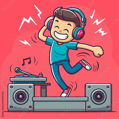 Illustration of a man playing DJ