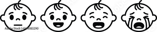 Emotional Development Stages Cartoon Demonstrating Four Key Facial Expressions Of Human Emotions Showing Neutral Happy Laughing And Crying, Black And White Graphic