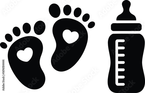 Adorable Baby Shower Celebration Graphic Two Tiny Feet with Hearts and a Baby Bottle Symbolizing New Beginnings