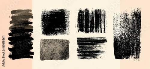 Abstract black ink textured shapes