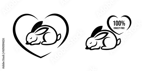 Cruelty free vector icon of bunny rabbit in heart for not tested on animals product badge. 100 percent cruelty-free logo label with bunny rabbit and heart