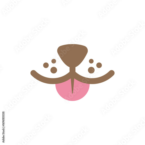 Pet face with smile. Pet nose and mouth with pink tongue. Simple minimal vector drawing.