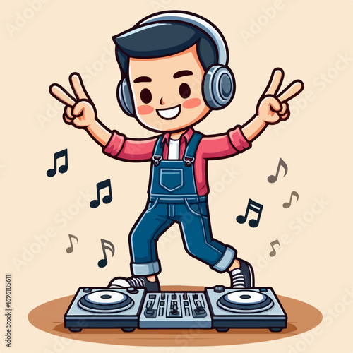 Illustration of a man playing DJ