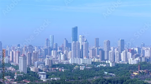 aerial view of Nanjing City downtown by the Xuanwu Lake, China