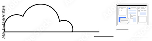 Cloud outline linked to a web interface, symbolizing data storage, file sharing, remote work, or networking. Ideal for technology, innovation, IT, cloud computing communication efficiency secure