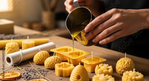 Crafting Beeswax Candles: Pouring Molten Wax into Molds for Handmade Candles