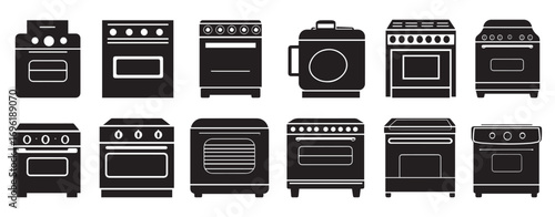Oven and Stove Silhouette Icon Set – Kitchen Appliance Vectors. Cooking Appliance Vector Icons.