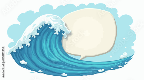 Cartoon Blue Wave with Empty Speech Bubble for Marine or Water Themed Content