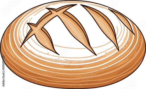 Rustic Artisan Bread Loaf Flat Vector